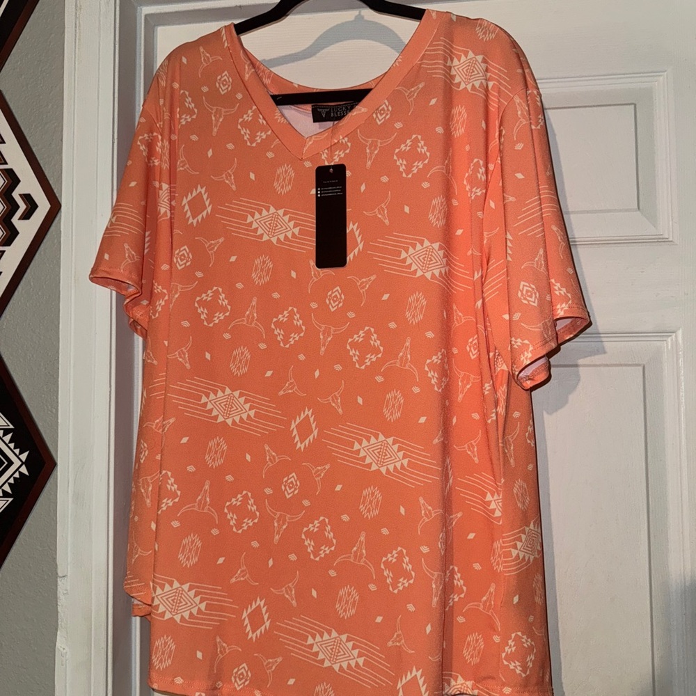 Lucky & Blessed Short Sleeve Tee in Coral